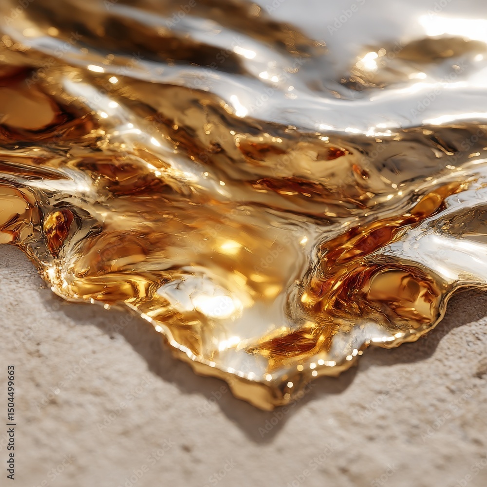 Poster molten gold texture: abstract shiny surface with reflections on rough stone, a touch of midas