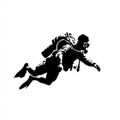 Fototapeta premium Monochrome Silhouette of a Scuba Diver Exploring the Underwater World, Black on White, Ready for Deep Sea Adventure