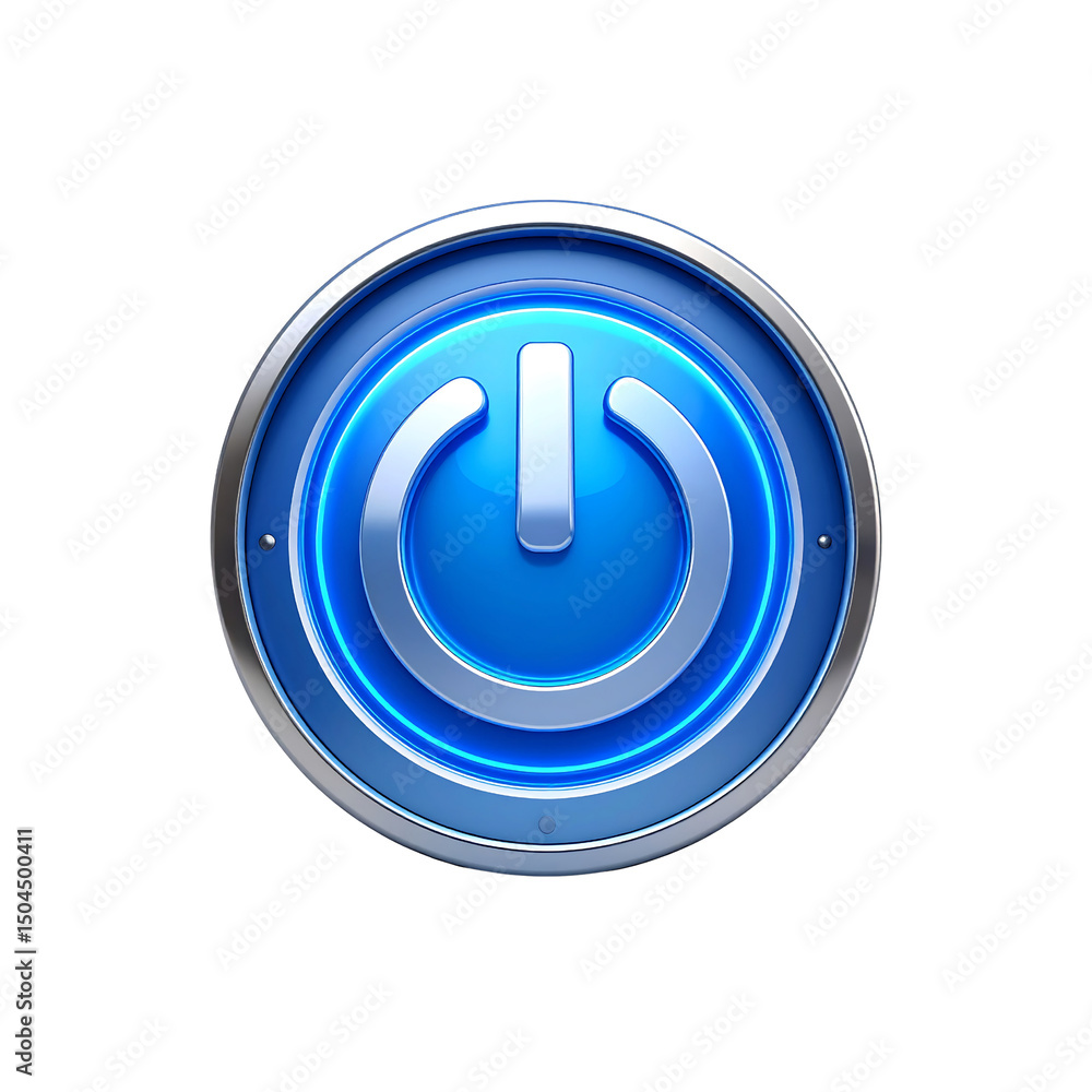 Aufkleber shiny blue power button icon digital technology on transparent background 3d web
