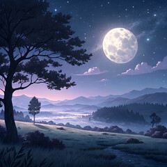 anime moon landscape