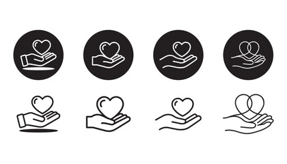 Hand Holding Heart Icons Set for Various Uses
