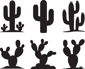 Desert cactus silhouettes set graphic design elements