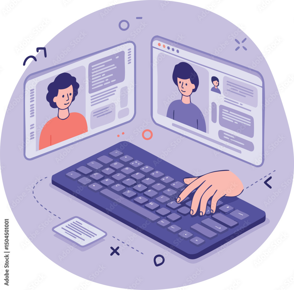 Aufkleber virtual video conference communication with keyboard and user interface illustration