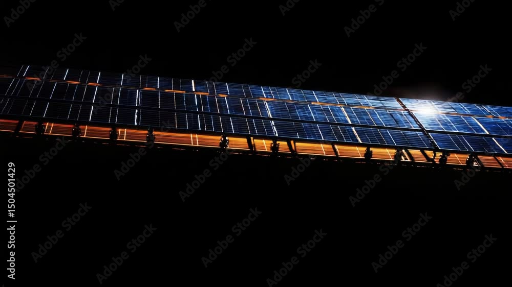 Poster A single solar panel illuminated at night in the dark with no surrounding context