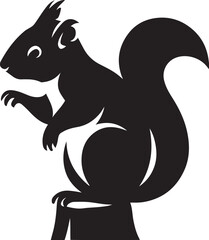 Squirrel on stump silhouette artwork, Squirrel pose black and white graphic