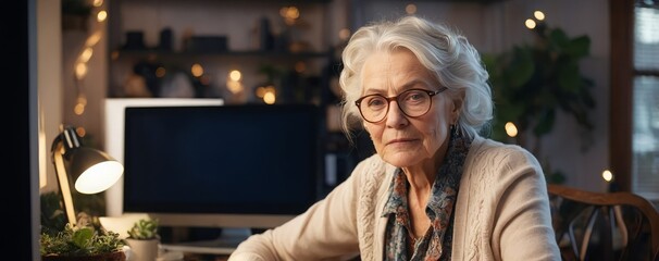 Seated in comfort, an aging woman radiates peace and warmth.







