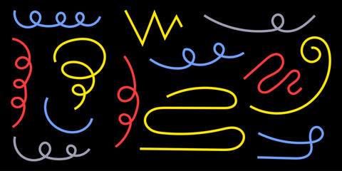 Line doodles set - hand drawn swirls, curved lines, grunge style marker, chaotic pointers. Chalk sketches, artistic design elements collection