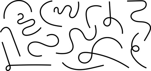 Line doodles set - hand drawn swirls, curved lines, grunge style marker, chaotic pointers. Chalk sketches, artistic design elements collection