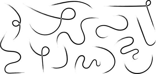 Line doodles set - hand drawn swirls, curved lines, grunge style marker, chaotic pointers. Chalk sketches, artistic design elements collection