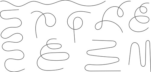 Line doodles set - hand drawn swirls, curved lines, grunge style marker, chaotic pointers. Chalk sketches, artistic design elements collection