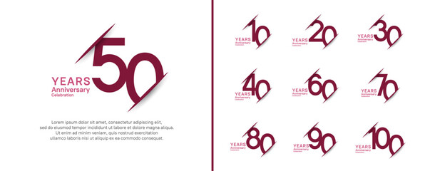 set of anniversary logo style with slash. vector design purple color for celebration