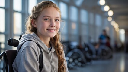 Strength shines in the poised form of a wheelchair-bound student.

