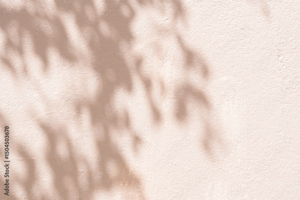 Aufkleber studio background,leaves shadow with sunbeam reflection on brwon concrete wall texture background,em