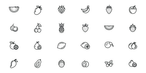 summer-furit outline or line icon design bundle.