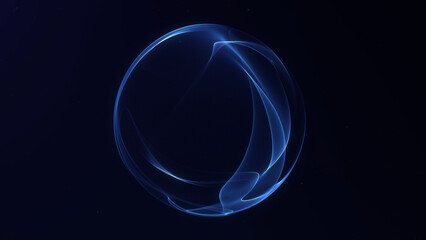 Abstract blue sphere made of flowing light threads and wireframe particles on dark space background. Great for sci-fi, neural networks, futuristic design, and digital concepts.