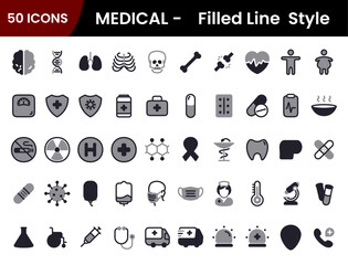 Medical icon-    Filled Line  Style, Public health icon set. Containing community health, disease prevention, health protection, medical services,and more.  Solid vector icons collection. 
