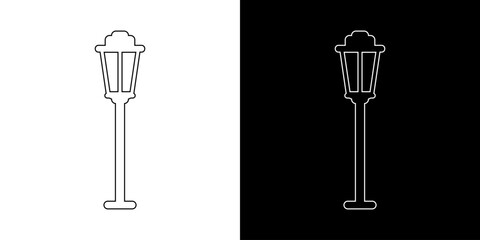 Outdoor lighting icons set. Devices for illumination of porch, walkway, path, garden, yard. Street lamp line icons collection. Park lights. Flat illustration Isolated on white background.
