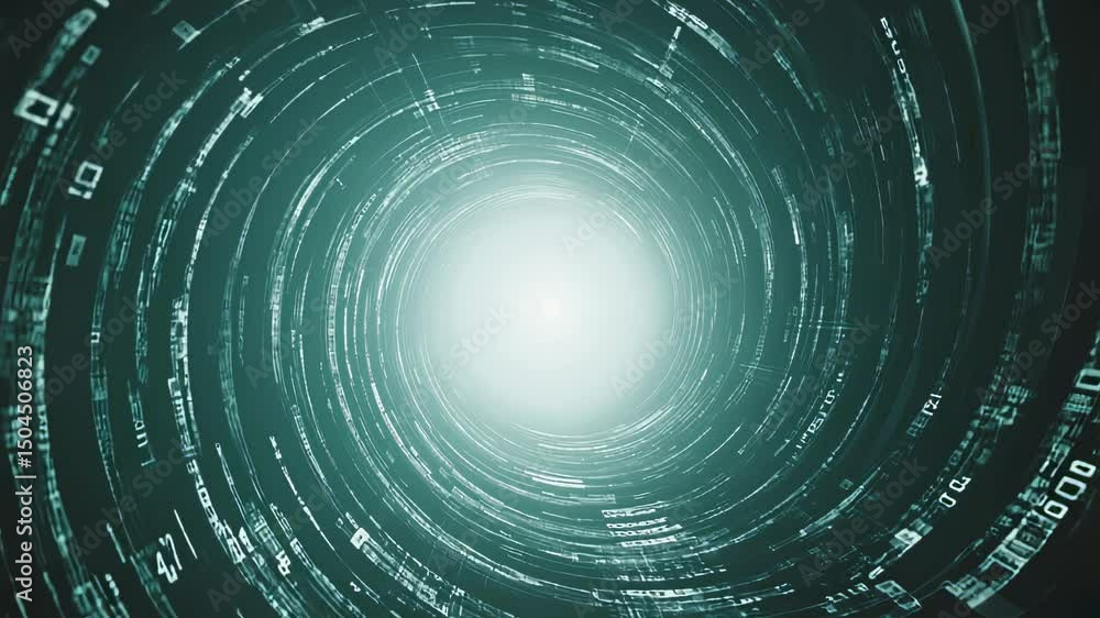 Aufkleber abstract digital tunnel teal and white data stream