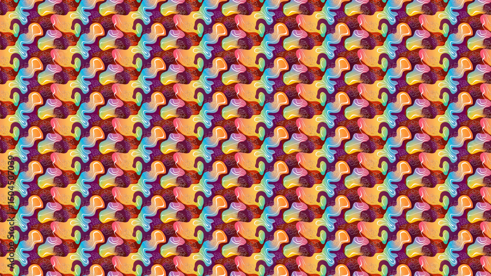 Poster repeated pattern of colorful abstract shapes with flowing lines design on transparent background