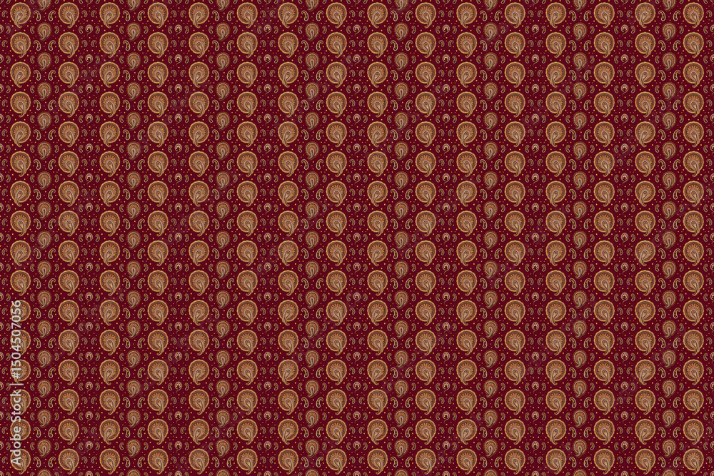 Poster maroon background featuring paisley pattern with circular elements on transparent background