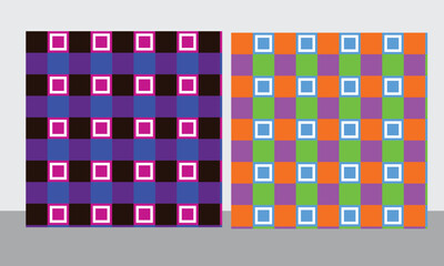 Colorful geometric plaid seamless pattern set. Traditional square gingham background collection.