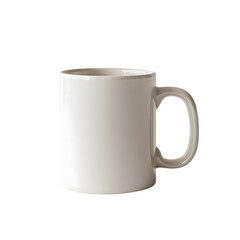 Plain white ceramic coffee mug with a simple cylindrical shape and a comfortable handle, a versatile drinkware item for hot beverages, isolated on transparent background