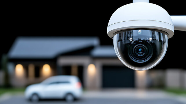 Security camera overseeing a suburban home, ensuring safety and protection for the property and its occupants. Surveillance for peace of mind.