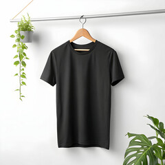 blank black t shirt hanger isolated on white black