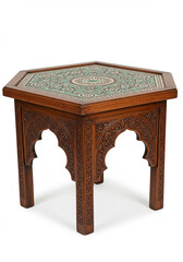 Intricately carved wooden table with inlaid top