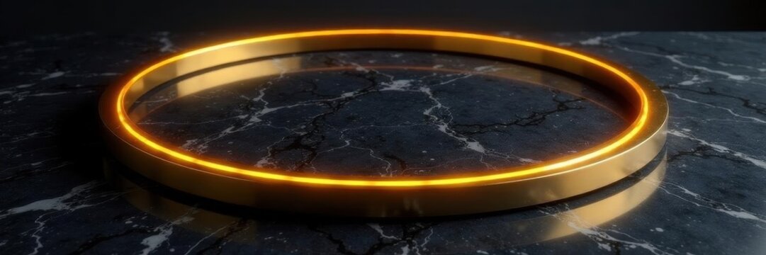 Sleek gold rim encircles dark marble; rich, sophisticated round design , round, luxury