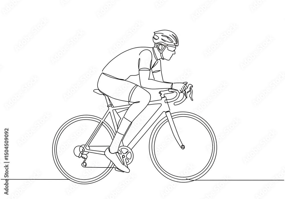 Aufkleber continuous line drawing of cyclist riding a bicycle in minimalist design on a white background view