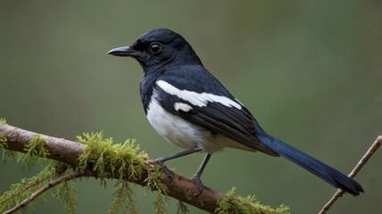 Blackbird and crow perched together on a tree branch