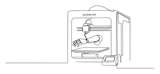 3d printing line art robotic arm prosthetic being printed minimal vector illustration