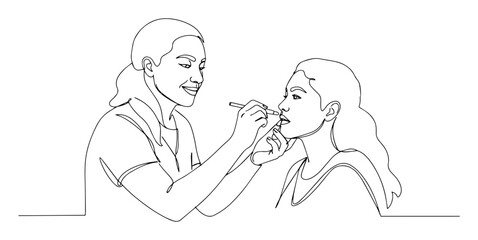 makeup artist line art woman applying makeup to client minimal vector illustration