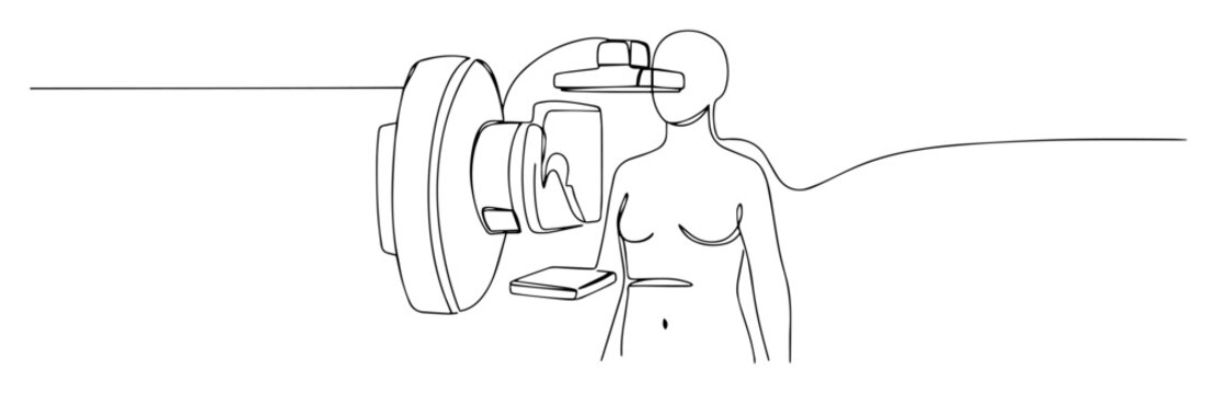 mammogram scan line art woman undergoing breast examination minimal vector illustration