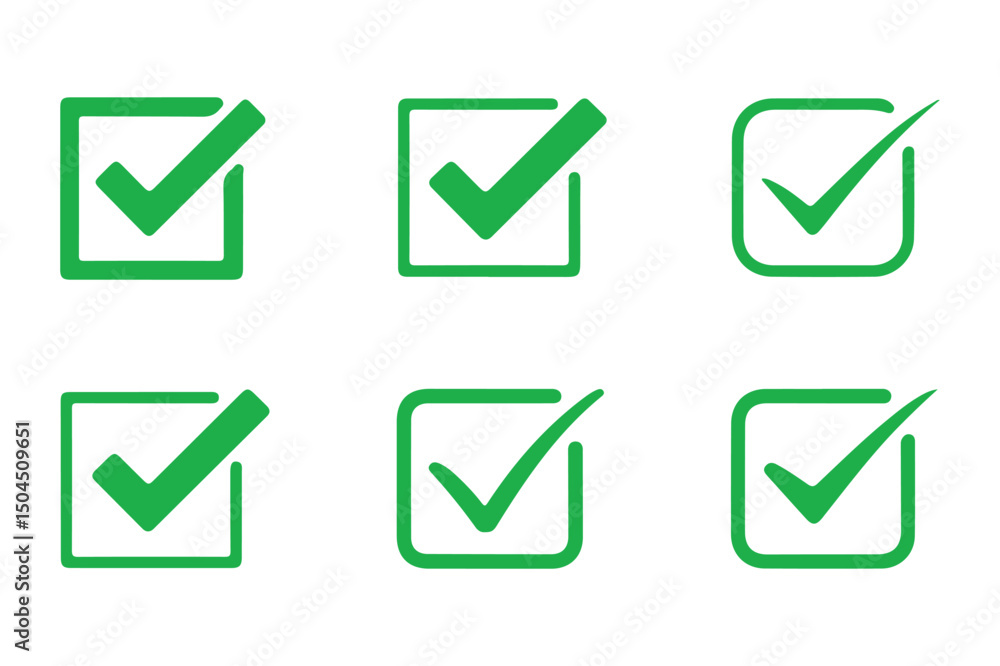 Poster green checkmark icons collection of six high-quality vector checkmarks for projects, presentations, 