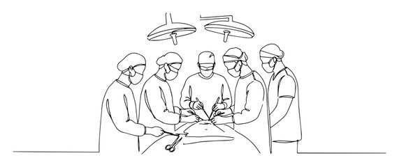 surgeons performing operation in operating theater intricate one line drawing blending classic artistry with digital innovation