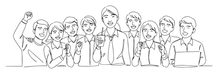 diverse office team clapping in appreciation abstract continuous line vector drawing in minimalist modern black style