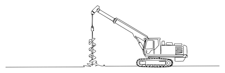 auger drilling machine working on site abstract linear design