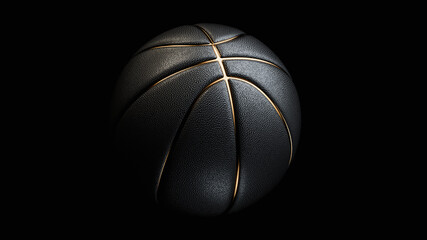 black basketball with gold lines on black background..