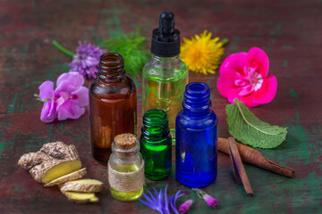 Essential oils on display table