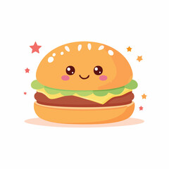 Mini Kawaii Burger &ndash; Flat 2D Cartoon Vector
