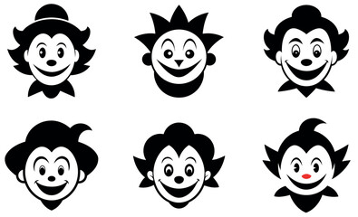 Cartoon Clown Faces in Black and White