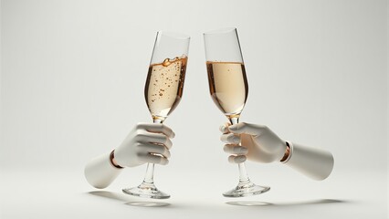 Champagne Toast With Robotic Hands Celebration