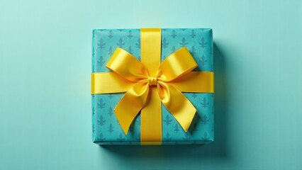 Wrapped Gift Box With Yellow Ribbon
