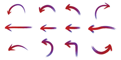 Verity direction curve arrows set pointing left and right in red and blue gradient brush style