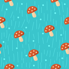  Turquoise Mushroom Seamless Illustration