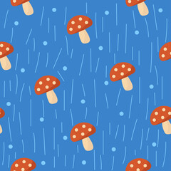  Blue Rainy Mushroom Seamless Pattern
