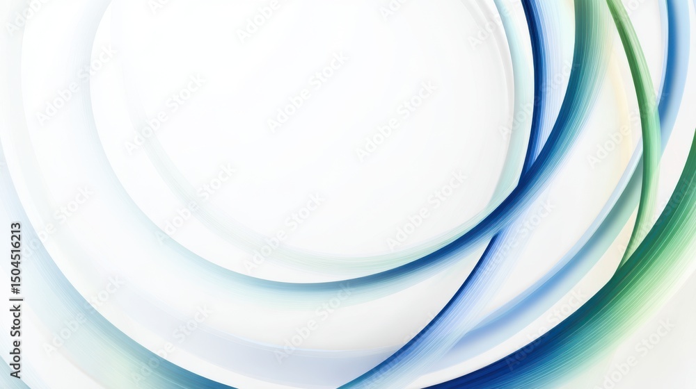 Poster elegant abstract background with blue and green curves shaped like rings, soft gradient and minimal 