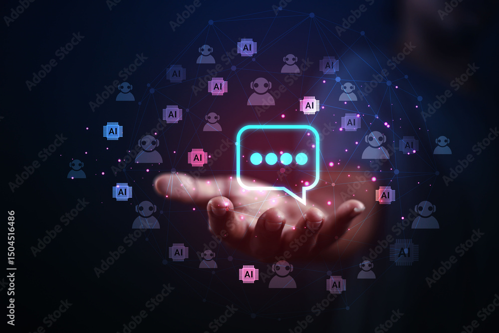 Poster businessmen point out potential problems in using ai technology through online communication process